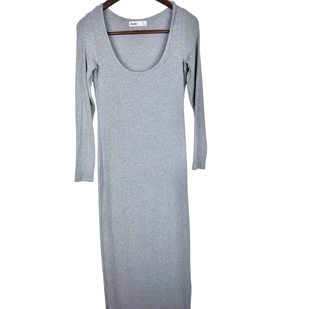 Elodie Long Sleeve Bodycon Scoop Neck Maxi Dress in Gray Soft & Flowy Size M